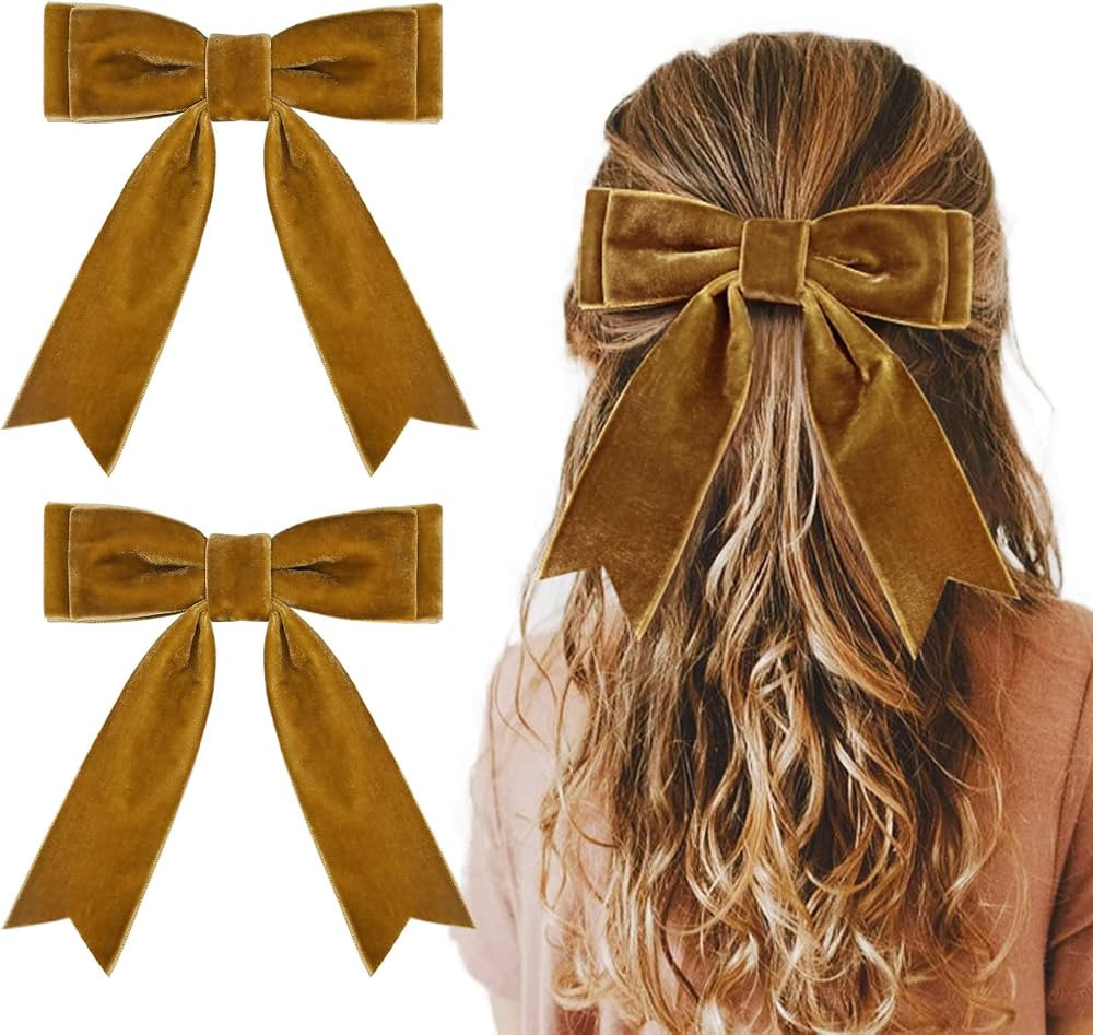 2PCS 5" Velvet Brown Hair Bows Girls Hair Clips Ponytail Holder Accessories for Girls Toddlers | Amazon (US)
