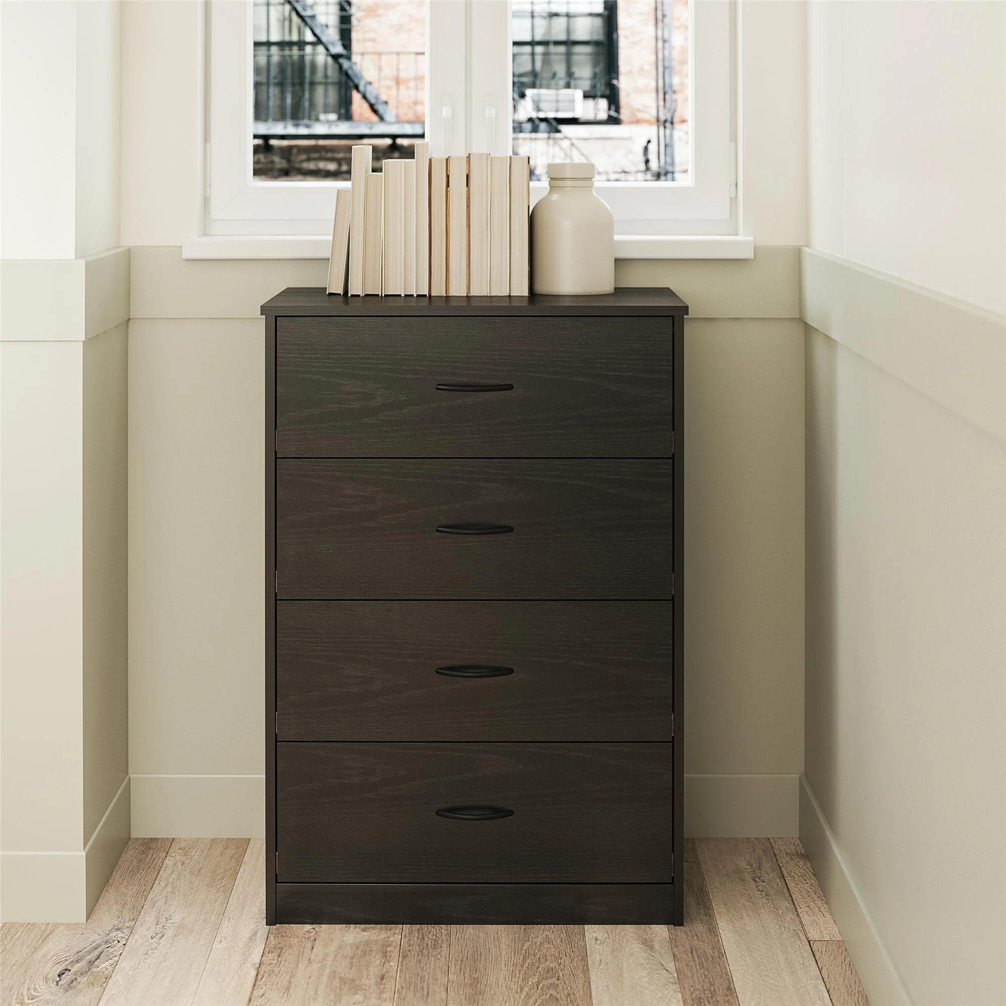 Mainstays Classic 4 Drawer Dresser, Black Oak - Walmart.com | Walmart (US)