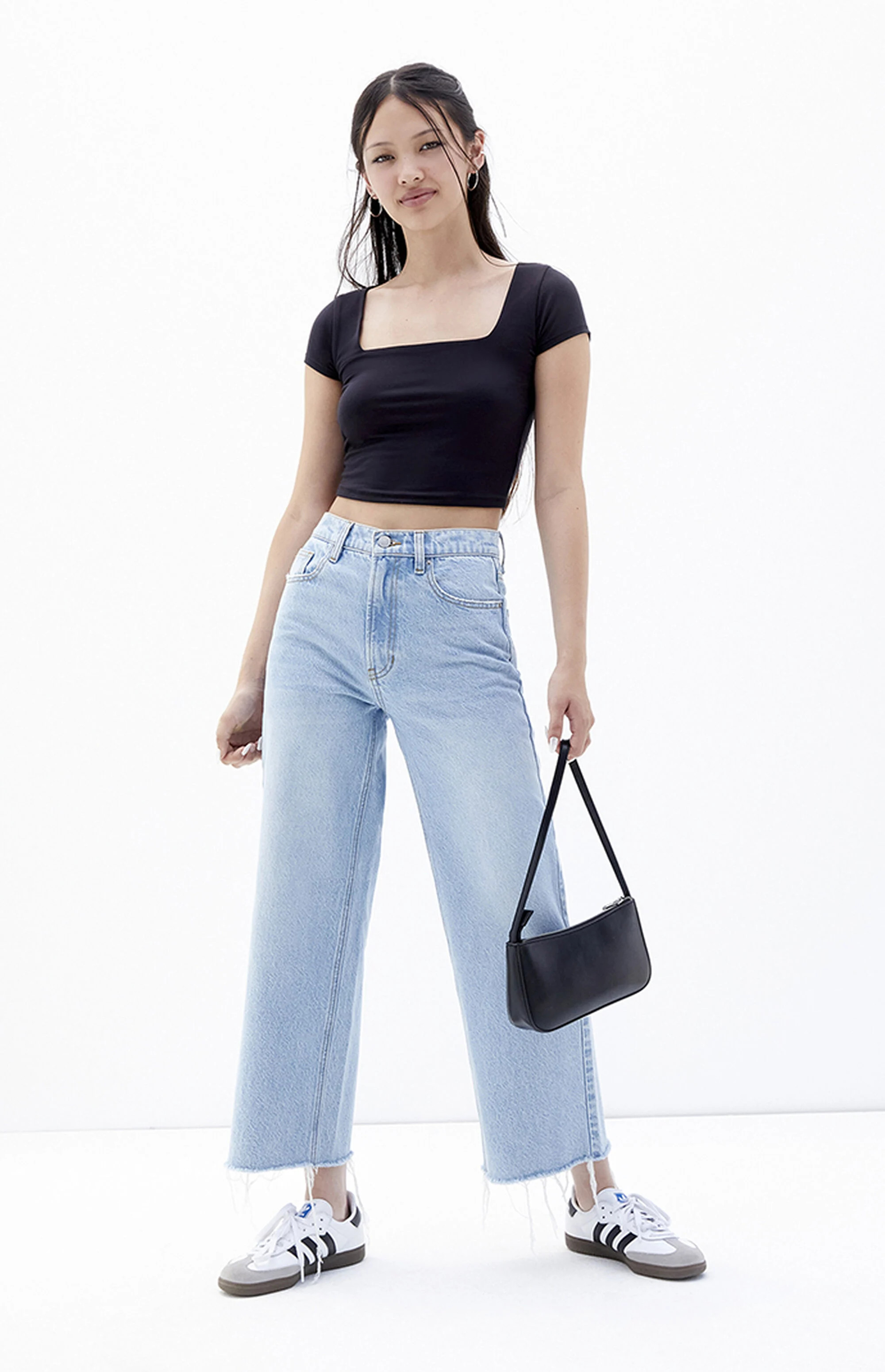PacSun Light Indigo Cropped Wide Leg Jeans | PacSun