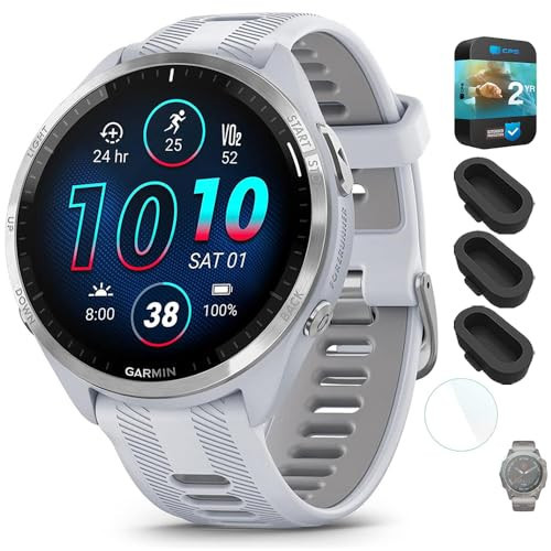 Garmin 010-02809-01 Forerunner 965 Running Smartwatch Whitestone and Powder Gray Bundle with Silicone Dust Cover 3 Pack, 1.4 Inch Screen Protector and 2 YR CPS Enhanced Protection Pack | Amazon (US)