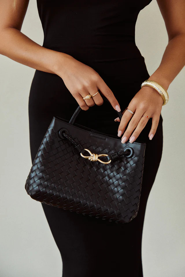 Miss Lola | Stephanie Black Woven Bag | MISS LOLA