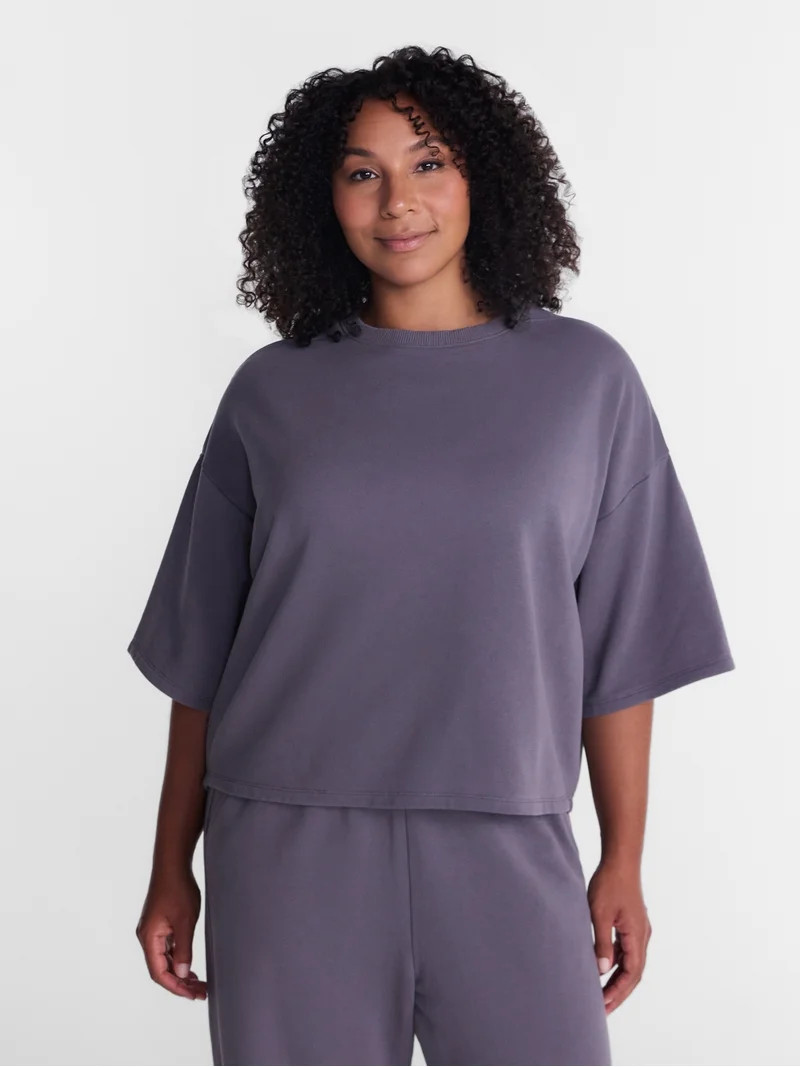 Athletic Works Women's and Women's Plus French Terry Cropped Boxy Tee, Sizes XS-4X | Walmart (US)