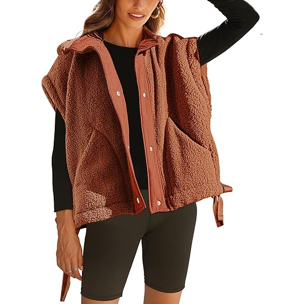 Womens Sherpa Fleece Vest Oversized Sleeveless Jacket Casual Outerwear Gilet with Pockets | Amazon (US)