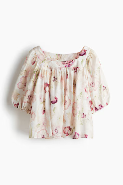 H & M - Balloon-Sleeved Blouse - Beige | H&M (US + CA)