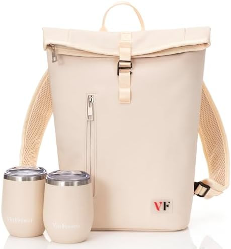 Two Bottle Rolltop Wine Tote Bag – Stylish PU Leather Backpack with Matching Tumblers – Compa... | Amazon (US)