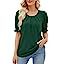 Women's Pleated Scoop Neck Tops Casual Puff Short Sleeve Shirt Summer Flowy Tunic Blouse with Cur... | Amazon (US)
