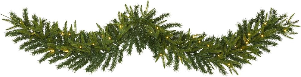 Nearly Natural 6ft. Green Pine Artificial Christmas Garland with 35 Clear LED Lights | Amazon (US)