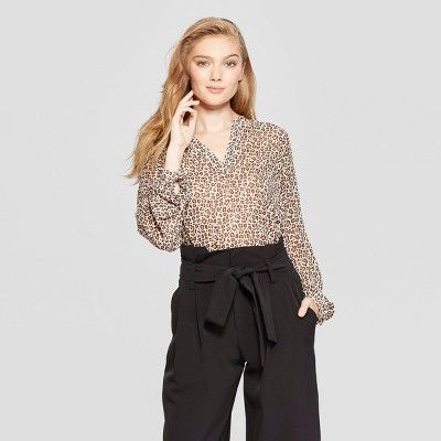 Women's Leopard Print Long Sleeve Popover Blouse - A New Day™ Tan | Target