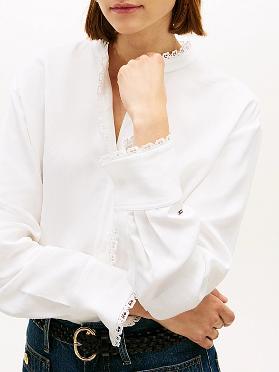 Oversized Fit Lace Trim Shirt With Linen | Tommy Hilfiger UK
