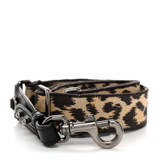 Canvas Mizza Embroidered Leopard Shoulder Strap Beige Black | FASHIONPHILE (US)