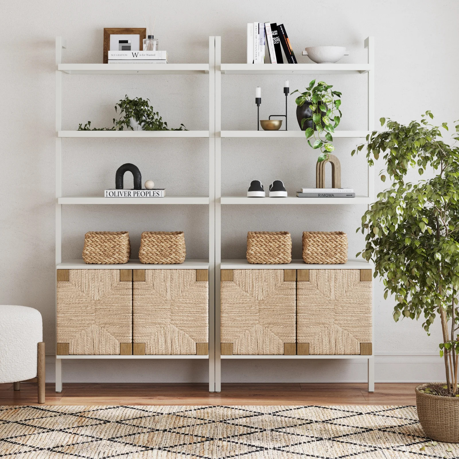 Seagrass Wall Bookshelves with Doors White (Set of 2) | Nathan James