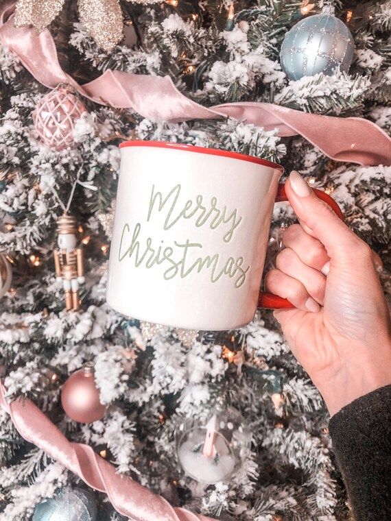 Merry Christmas Microwave Safe Mug / Dishwasher Safe Mug / Vintage Christmas Coffee Mug / Calligr... | Etsy (US)