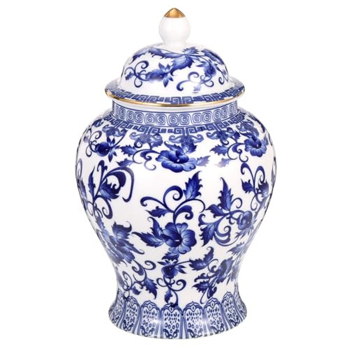 Chinoiserie Ginger Jar with Gilt Edges,7.87 Inch Ceramic Blue and White Ginger Jar with Lid,Porcelain Ginger Jars Vase for Home,Living Room,Coffee Table,Shelf Decor | Amazon (US)