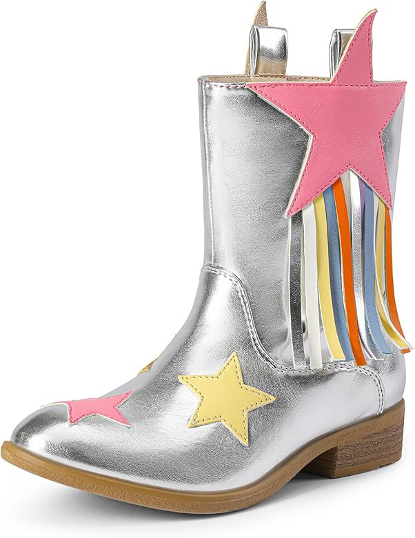 DREAM PAIRS Girls Cowgirl Cowboy Western Mid Calf Tassel Boots | Amazon (US)