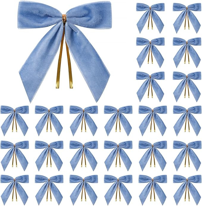 24 Pcs Light Blue Small Velvet Christmas Bows for Christmas Tree, Wreath, Gift Wrapping, Crafts, ... | Amazon (US)