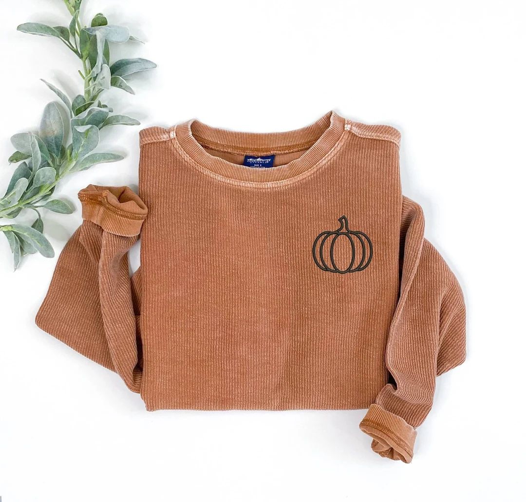 Pumpkin Outline Cord Sweatshirt | Fall Crew Neck | Loungewear | Cord Sweatshirt | Fall Apparel | ... | Etsy (US)