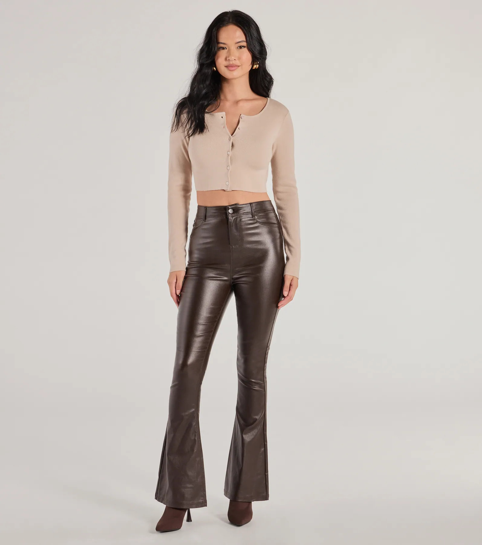 Trendsetter Alert Coated Faux Leather Flared Pants | Windsor Stores