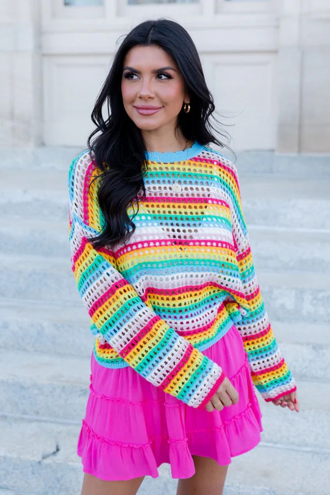 Chasing Rainbows Crochet Sweater SALE | Pink Lily