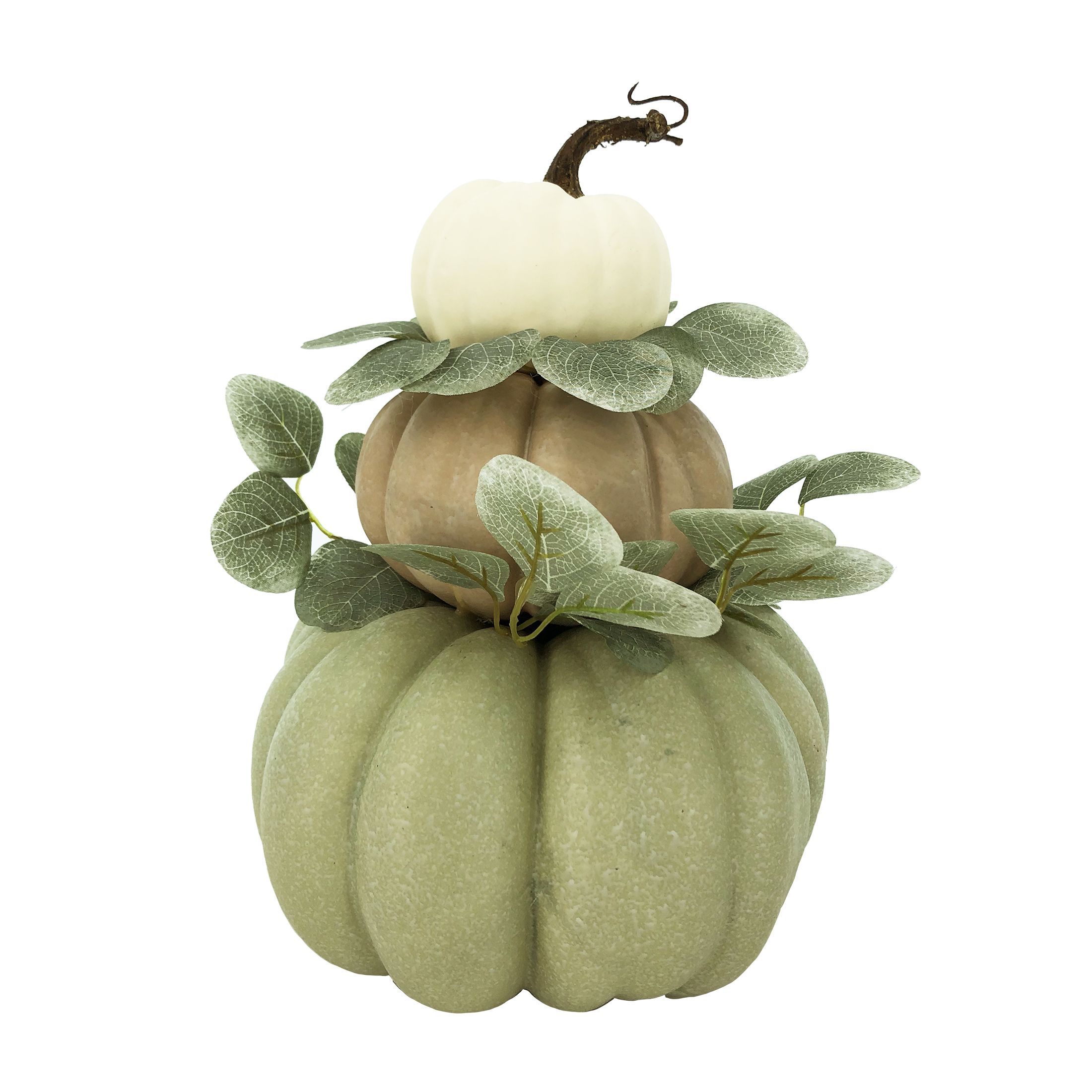 Way To Celebrate Harvest Cream & Green 14" Pumpkin Stack Decoration | Walmart (US)