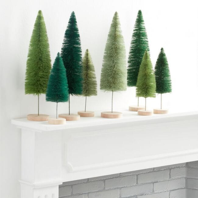 Green Bottlebrush Tree Decor Set of 4 | World Market