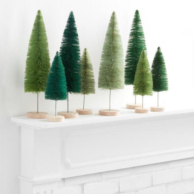 Green Bottlebrush Tree Decor Set of 4 | World Market