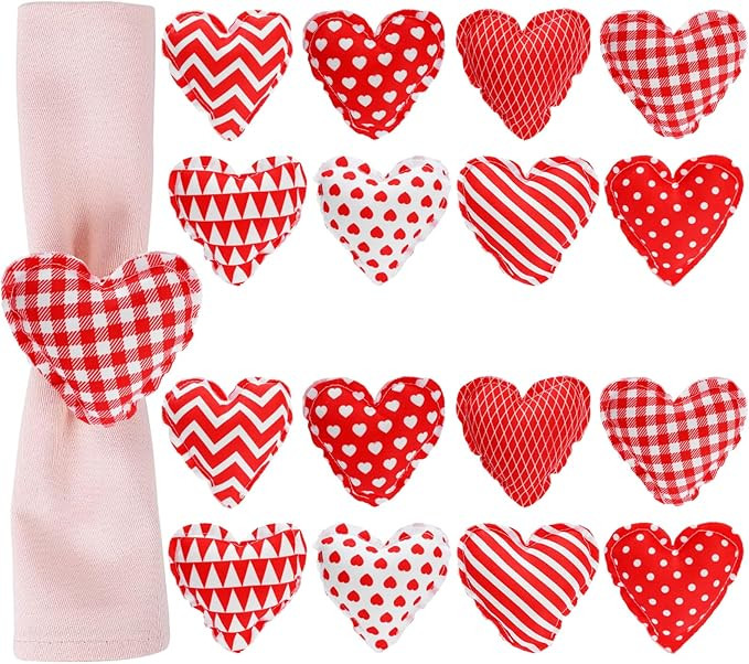 JarThenaAMCS Set of 16 Valentine's Day Napkin Rings Love Heart Napkins Holders Red White Dinner T... | Amazon (US)