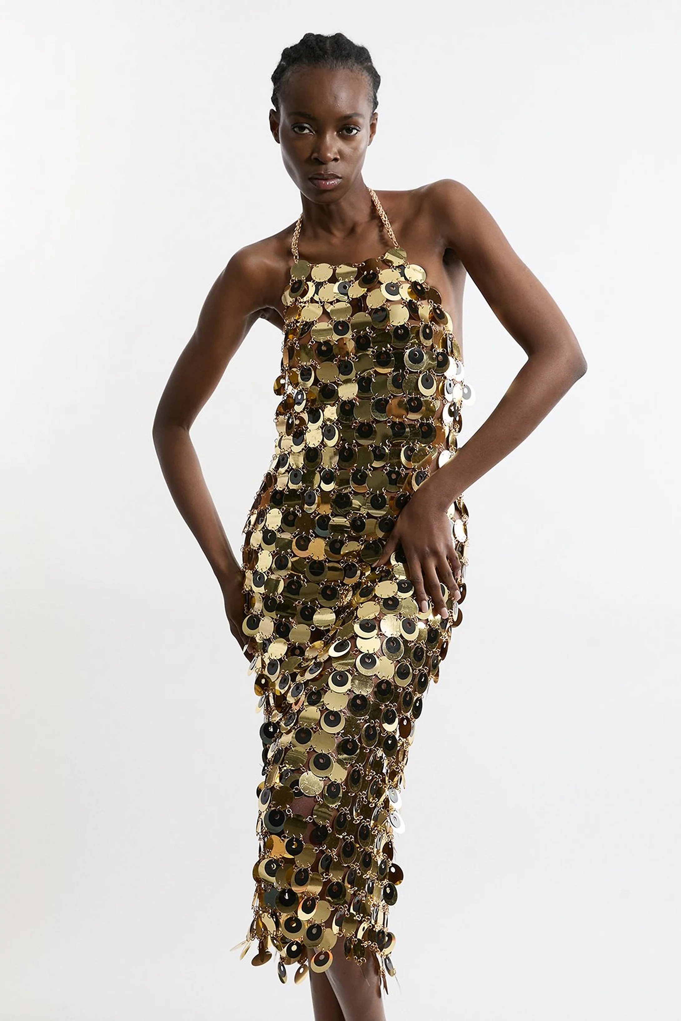Chainmail Strappy Midi Dress | Karen Millen | Karen Millen UK + IE + DE + NL