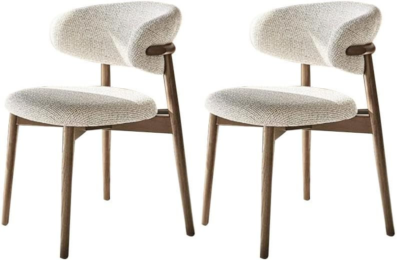 Set of 2 Mid Century Modern Walnut Dining Chairs, Wood Arm Beige Fabric Kitchen Cafe Living Room ... | Amazon (US)