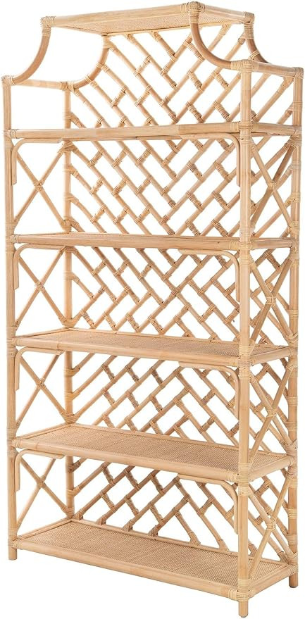 Kouboo Rattan Bookshelf, Natural Chippendale Sytle Bookcase, Light Brown | Amazon (US)