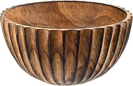 Beautifully Textured Mango Tree Wood Brown Stain 10 Inches Serving Bowl | Amazon (US)