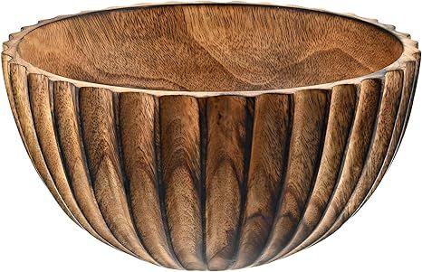 Beautifully Textured Mango Tree Wood Brown Stain 10 Inches Serving Bowl | Amazon (US)