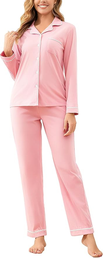 100% Cotton Pajama Sets for Women 2 Piece Long Sleeve Button Down Pjs Soft Comfy Ladies Sleepwear... | Amazon (US)