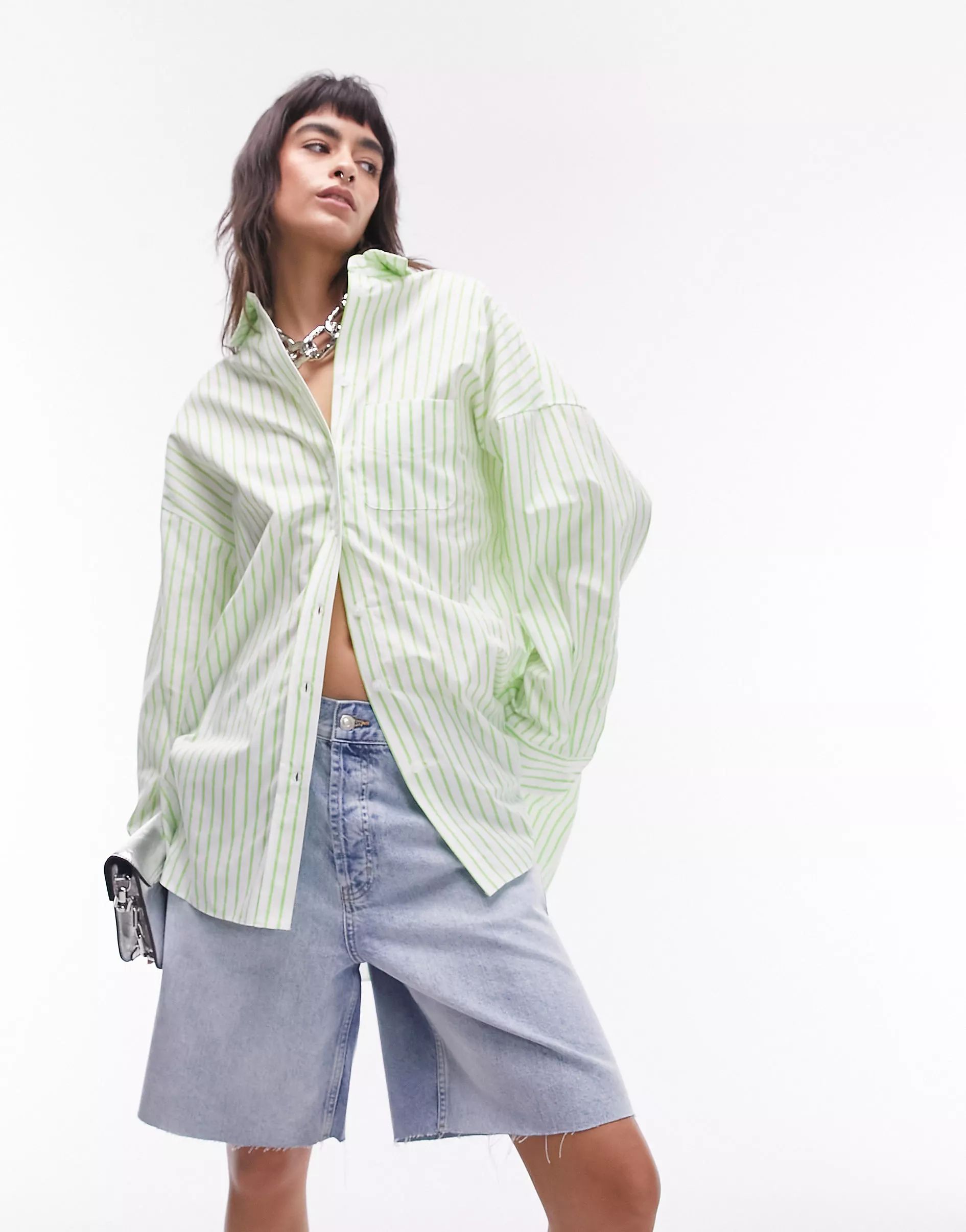 Topshop oversized stripe shirt in lime green  | ASOS | ASOS (Global)