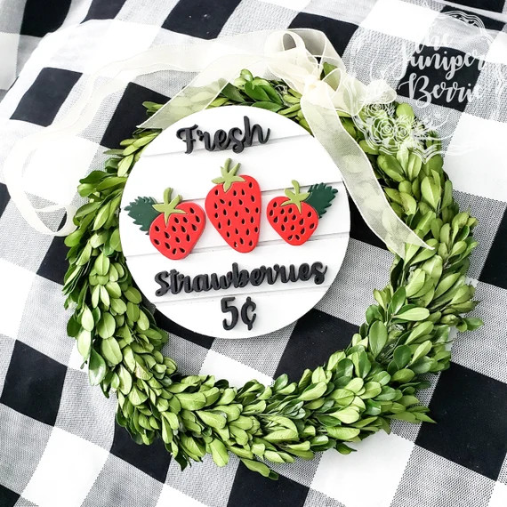 Fresh Strawberries 6" Shiplap like Round Sign | Summer Sign | Tiered Tray Sign | Summer Decor | S... | Etsy (US)