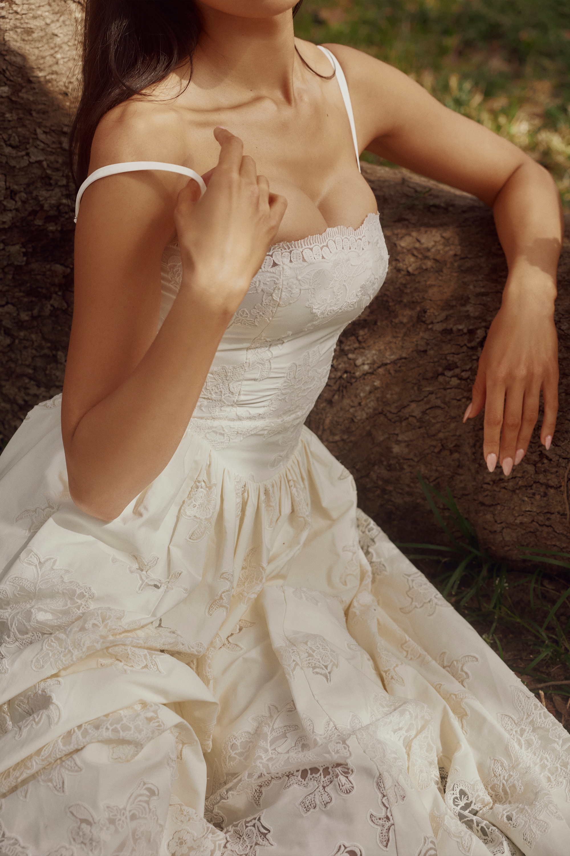 white custom lace + cotton midi sundress | House of CB