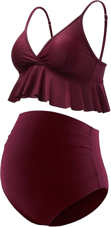 Bhome Maternity Bikini Set Two Pieces Pregnancy Swimsuit Bathing Suits High WaistedRuffle Summer ... | Amazon (US)