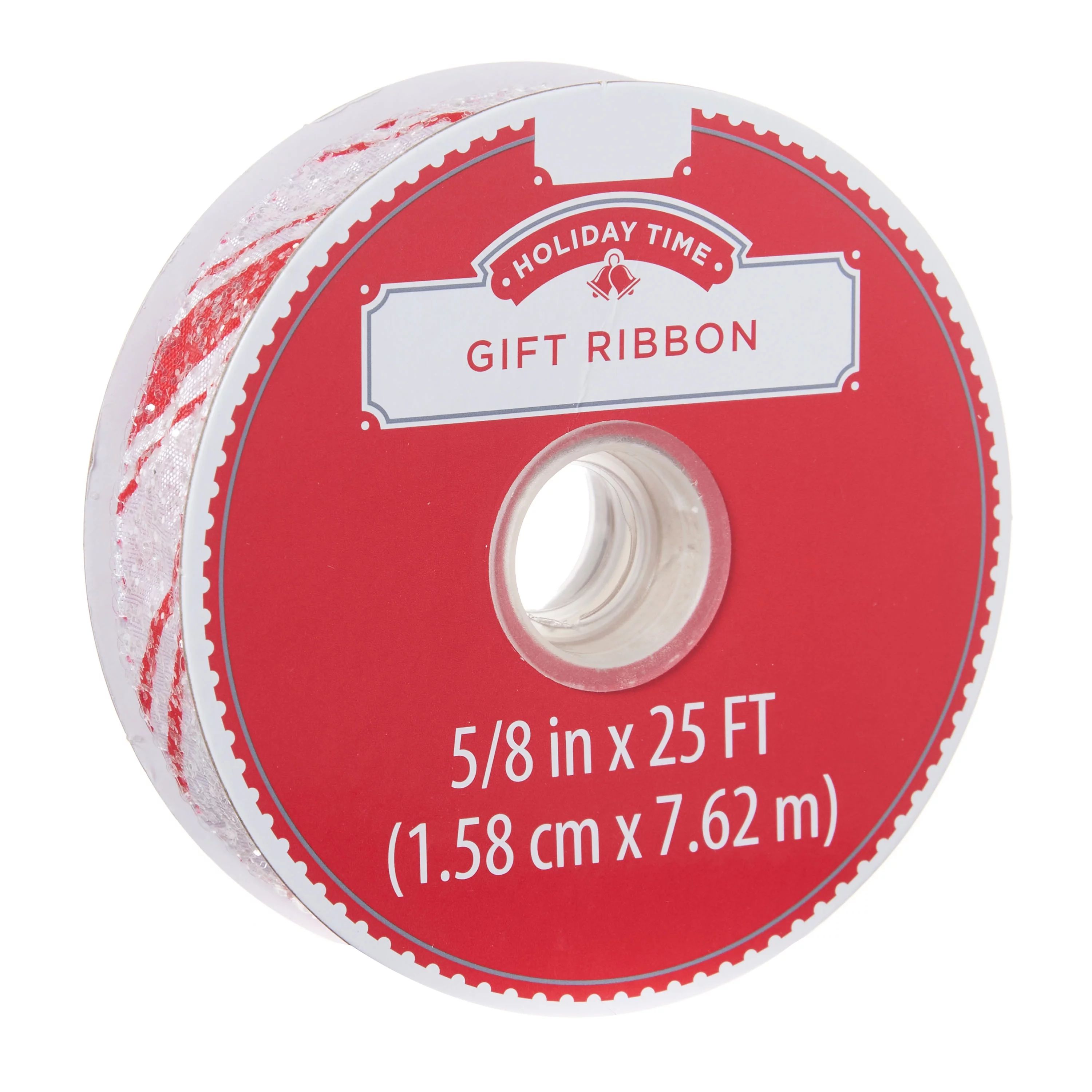 Holiday Time Ribbon, Red and White Candy Cane Stripe Glitter, 5/8"/25' - Walmart.com | Walmart (US)