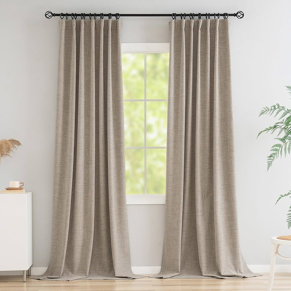 100% Blackout Curtains 90 Inches Length Long, Linen Thermal Insulated Curtains & Drapes for Bedro... | Amazon (US)