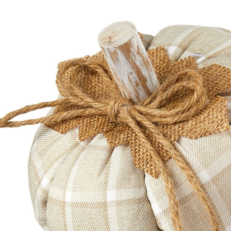 Harvest Tan Plaid Fabric Pumpkin Decoration, 6 in, by Way To Celebrate | Walmart (US)
