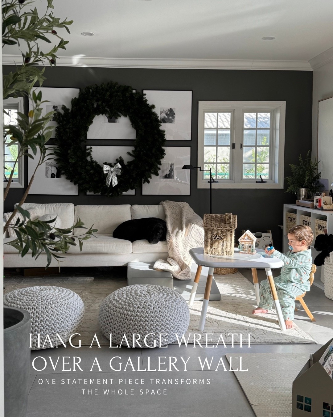 Playroom views/ layer an oversized wreath over a gallery wall  to make a space feel holiday ready 🤎✨

#LTKHoliday #LTKmomlife #LTKHome