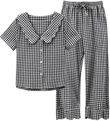 Tanming Womens Gingham 2 Piece Pajamas Sets Puff Sleeve Babydoll Shirt Ruffle Pants Pj Lounge Set... | Amazon (US)