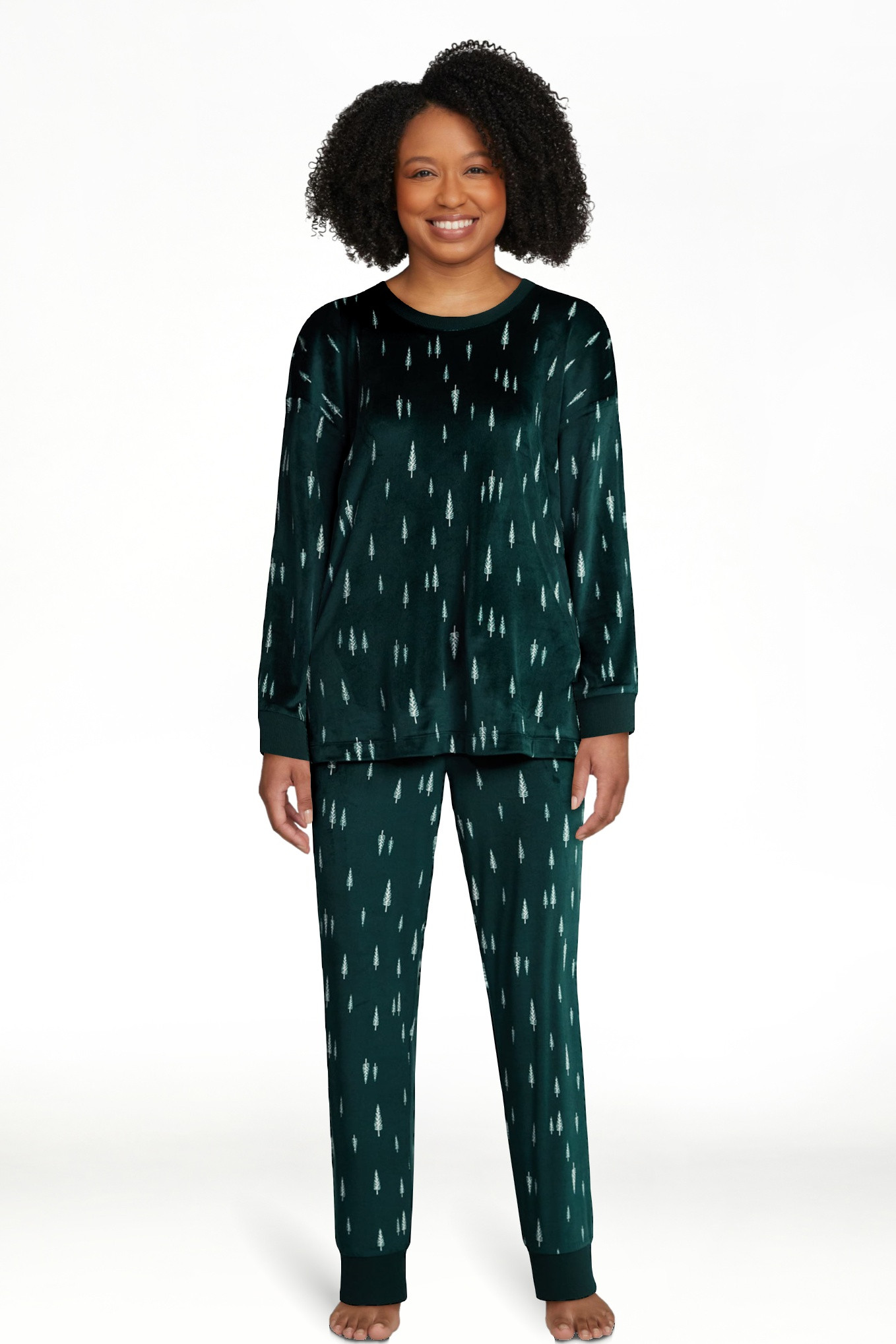 Joyspun Women’s Stretch Velour Long Sleeve Top, Pants, and Socks Pajama Set, 3-Piece, Sizes XS-... | Walmart (US)