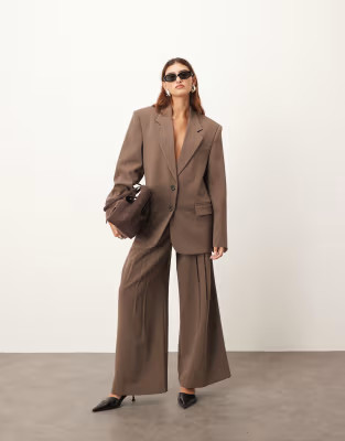 ARRANGE wool oversized single breasted blazer and pleated wide leg trouser in chocolate | ASOS (Global)