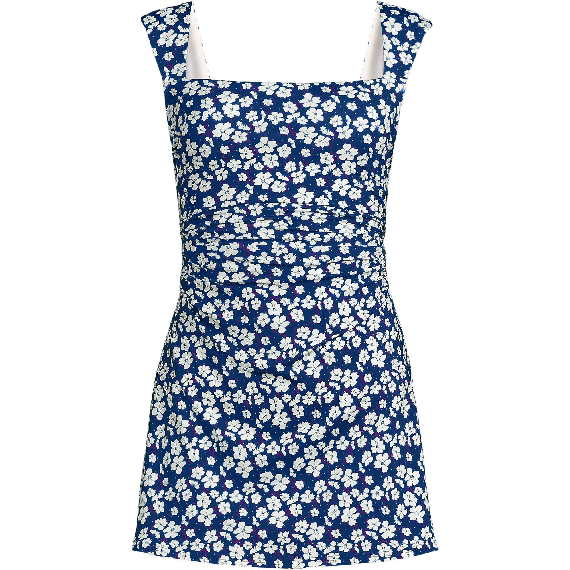 Women's Smoothing Square Neck Ruched Swim Dress Swimsuit | Lands' End (US)