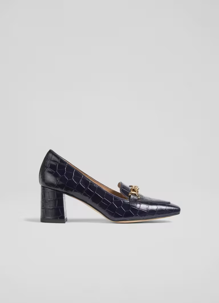 Johanna Blue Croc Effect Trim Block Loafer | L.K. Bennett (UK)