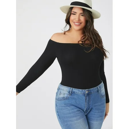 Woman's Plus Size Off Shoulder Solid Bodysuit | Walmart (US)