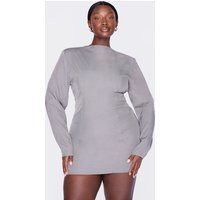 Plus Grey Woven Batwing Bodycon Dress | PrettyLittleThing US