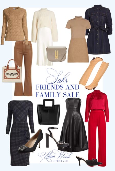 Sale alert! Saks, Friends and Family sale is offering 25% off current fall styles! I have shared my 25 favorites on AliciaWoodLifestyle.com
Shop a sampling of them here! 
Red satin pant suit, Balmain, leather in canvas, tote, best brown leather boots, nude platform, sandals, black platform sandals, Manolo Blahnik, jeweled evening shoes,
Sew, leather strapless dress Siri, tweed and knit turtleneck, minidress blue and white striped sweater, Chiara Boni tweed cocktail  dress 
Black Staud handbag 

#LTKover40 #LTKsalealert #LTKSeasonal