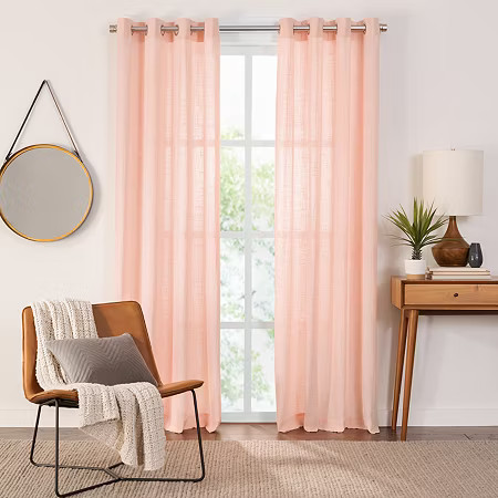 Fieldcrest Arden Solid Cotton Grommet Top Sheer Single Curtain Panel, One Size, Pink | JCPenney