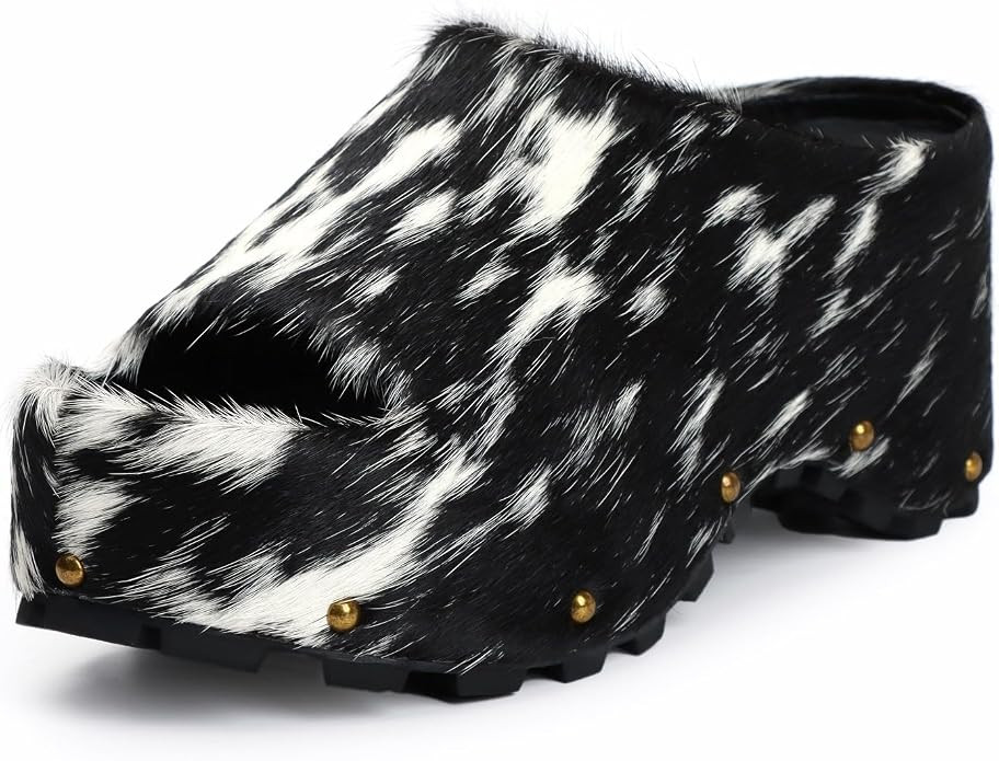 XOBZJH Long-Hair Calfskin Chunky Clog Slide for Women - Memory Foam Luxury Slip on Shoes Women's ... | Amazon (US)
